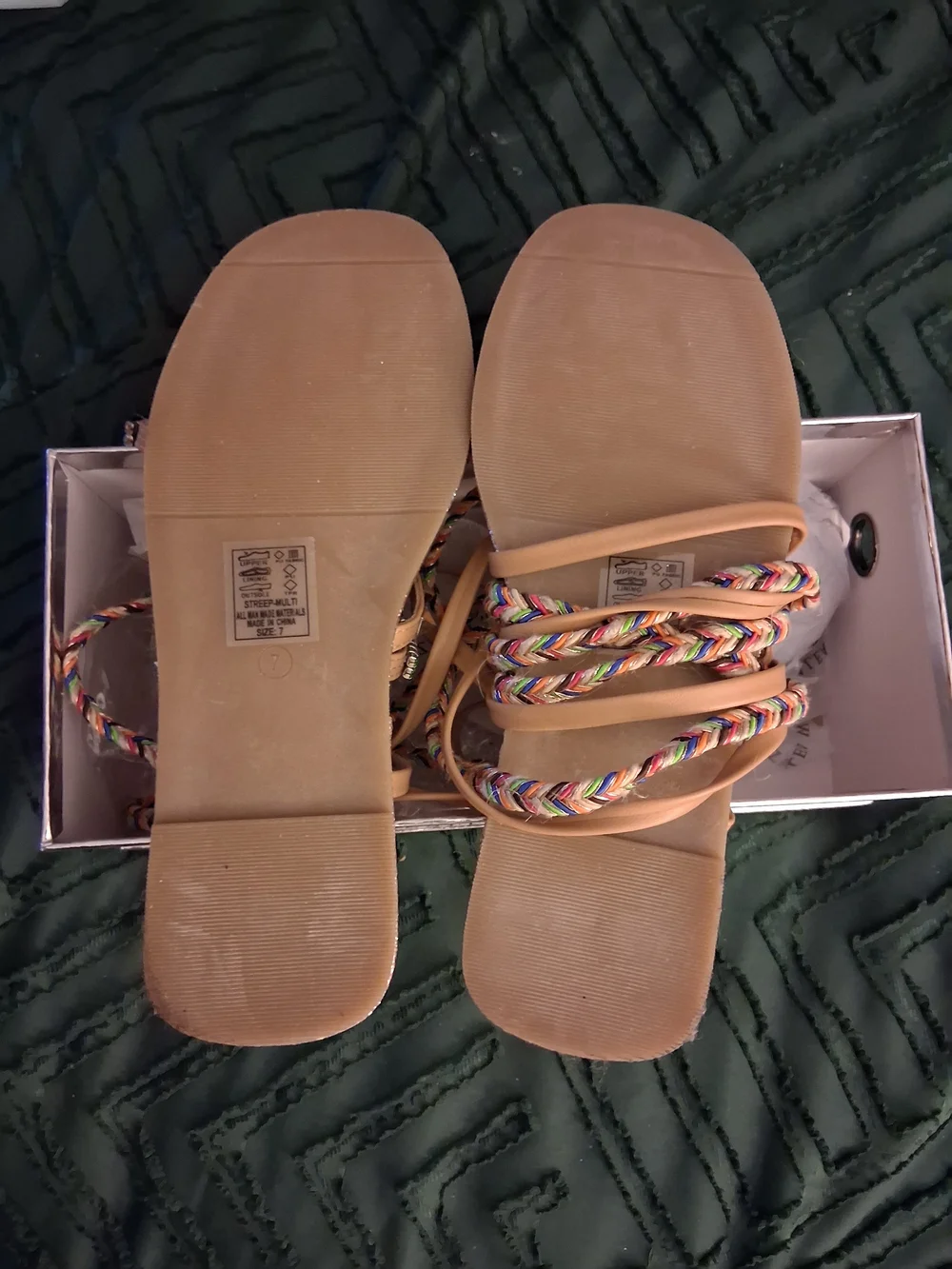 AKIRA Gold Multicolor Braided Gemstone Wrap Sandals